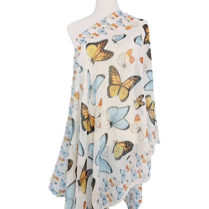 Super Soft Blue-Coffee Butterfly Scarf