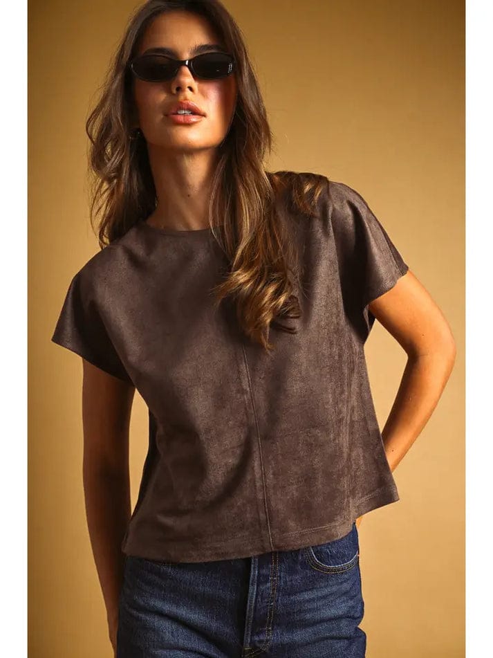 Suede Cap Sleeve Boxy Crop Top, 3 Colors Available