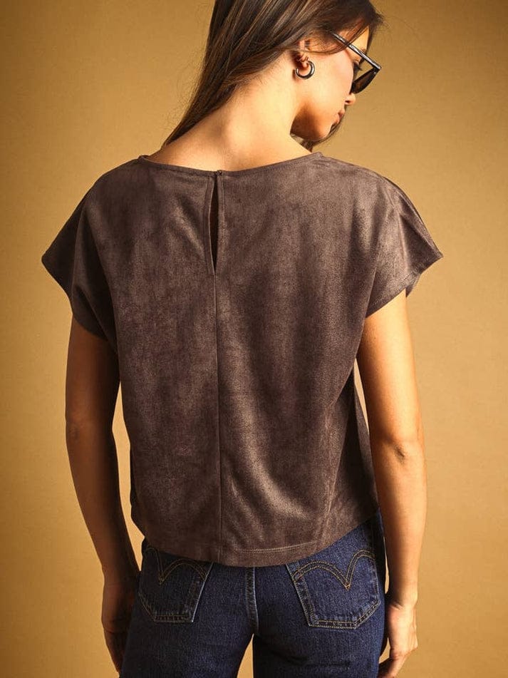Suede Cap Sleeve Boxy Crop Top, 3 Colors Available