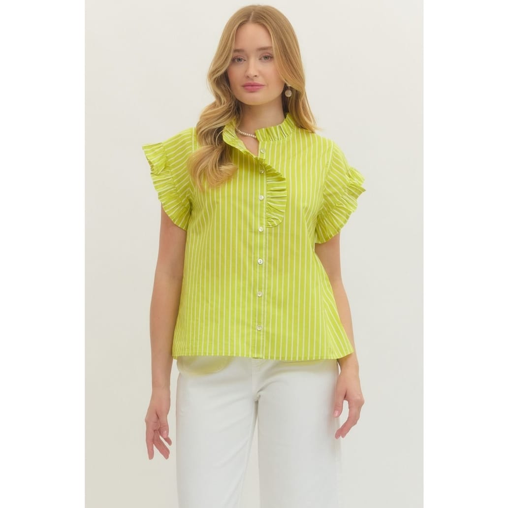 Lime Striped Short Sleeve Top