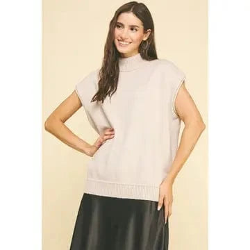 Pinch Turtle Neck Cap Sleeve Sweater in Taupe - Little Miss Muffin Children & Home