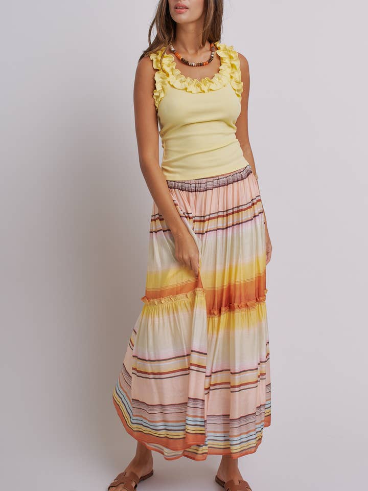 Ruffle Trim Ribbed Rayon Racerback Tank Top, 5 Available Colors