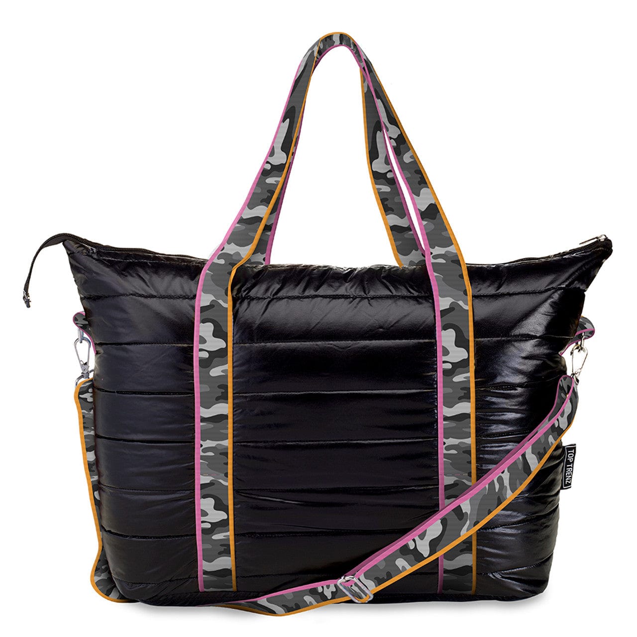 Top Trenz Top Trenz Black Puffer Tote with Grey Camo Stripe Straps - Little Miss Muffin Children & Home