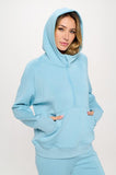 Yelete Scuba Quarter-Zip Hoodie in Light Denim