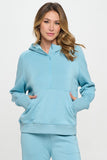 Yelete Scuba Quarter-Zip Hoodie in Light Denim