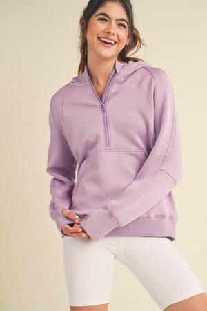 Yelete Scuba Quarter-Zip Hoodie in Light Purple