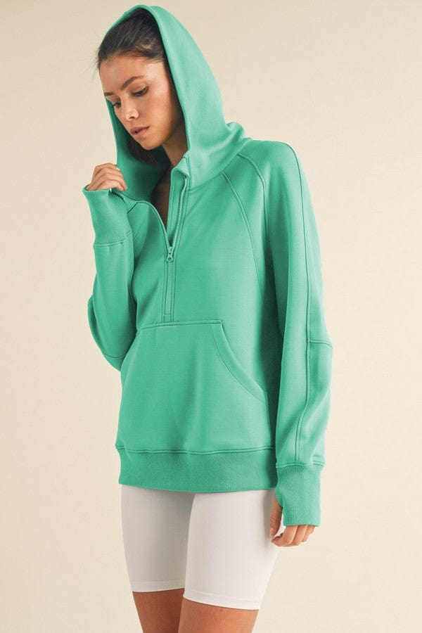 Yelete Yelete Scuba Quarter-Zip Hoodie in Mint - Little Miss Muffin Children & Home