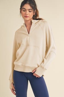 Yelete Scuba Quarter-Zip Hoodie in Oatmeal