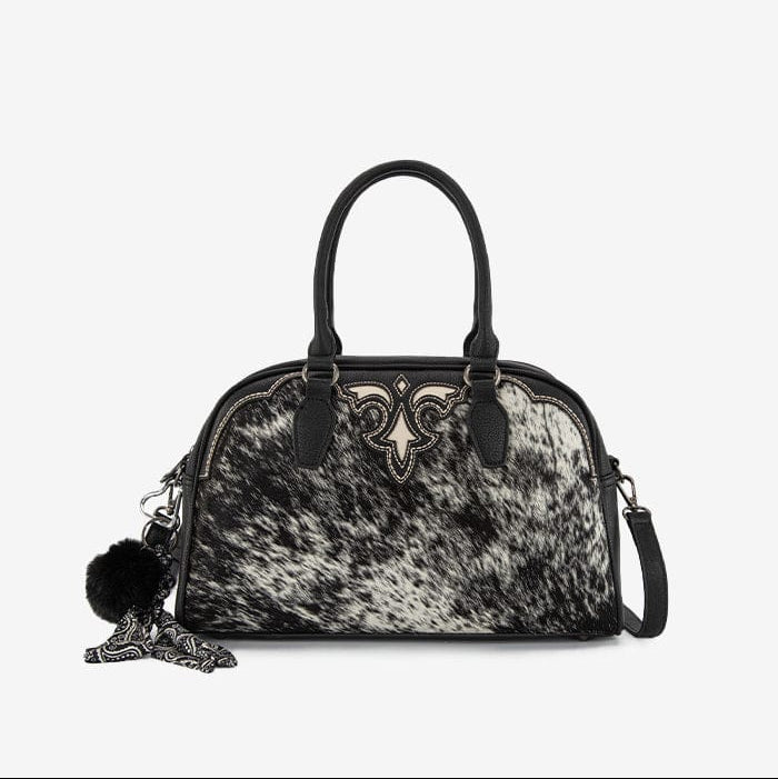 Black Genuine Cowhide Satchel/Crossbody