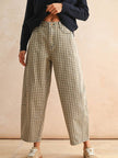 Tan & Brown Mini Check Barrel Pants