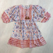 Tassel Tie Neck Half Sleeve Printed Mini Dress in Blue Mauve Paisley Print