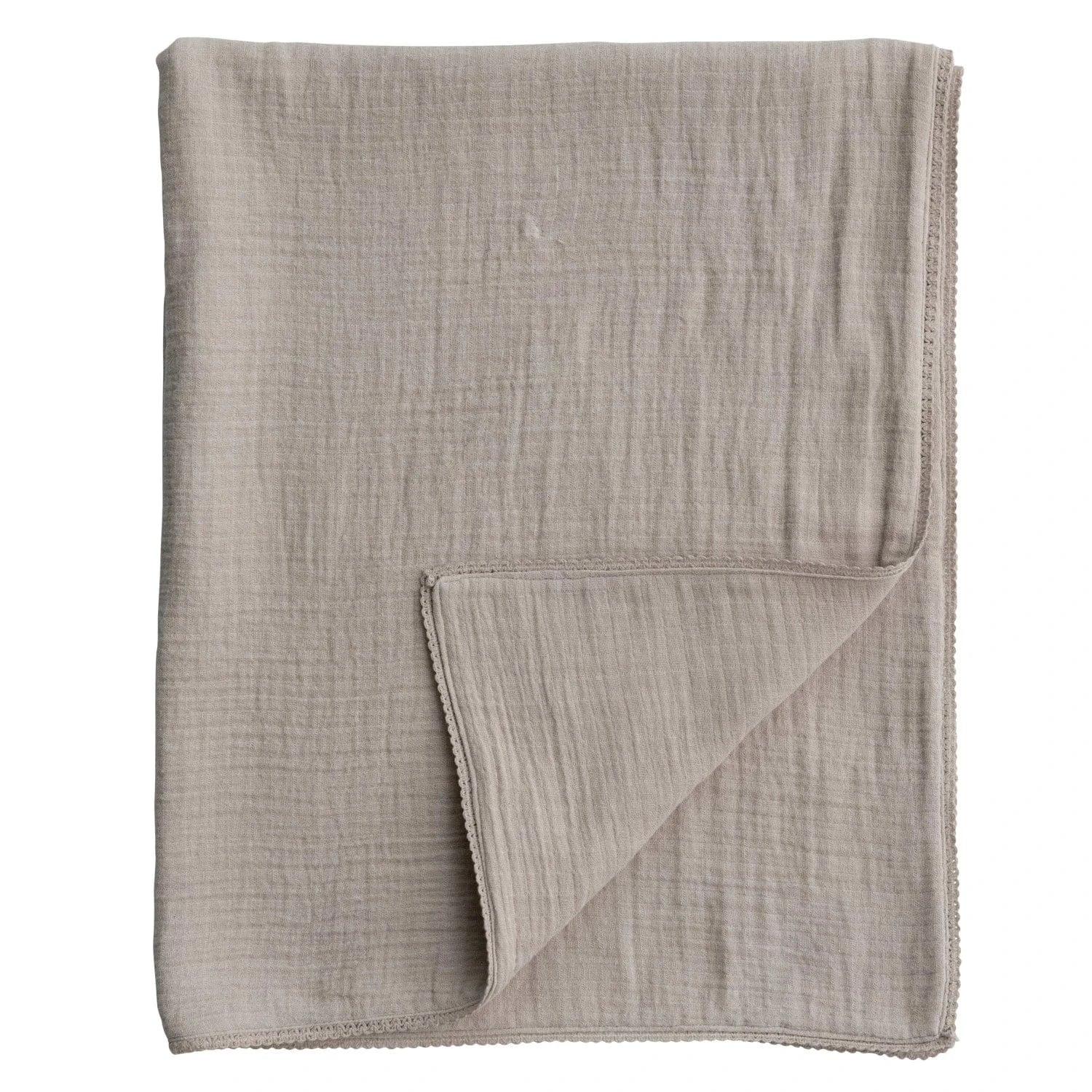 Taupe Cotton Double Cloth Baby Blanket with Trim in Bag