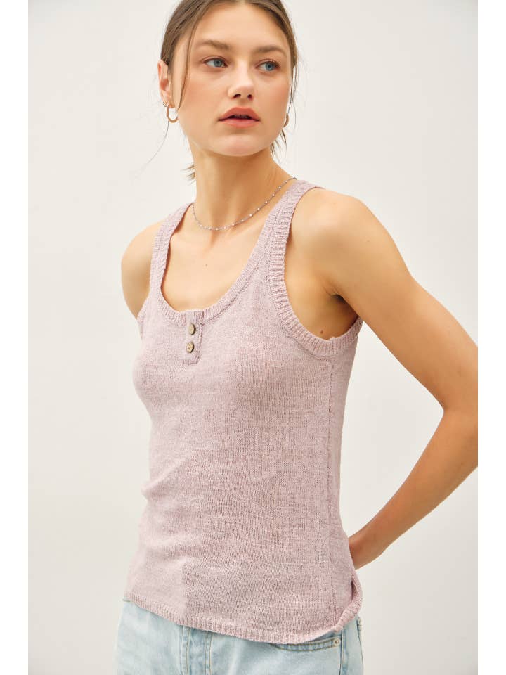 Textured Knit Henley Tank in Lavender