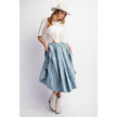Tiered Light Weight Denim Midi Skirt