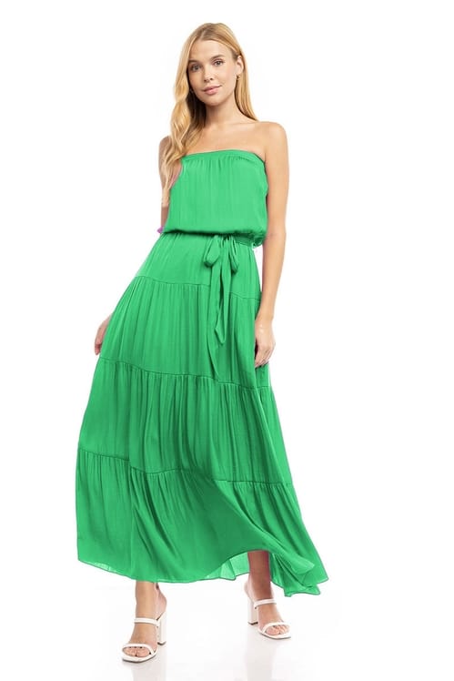 Tiered Strapless Maxi Dress in Peridot