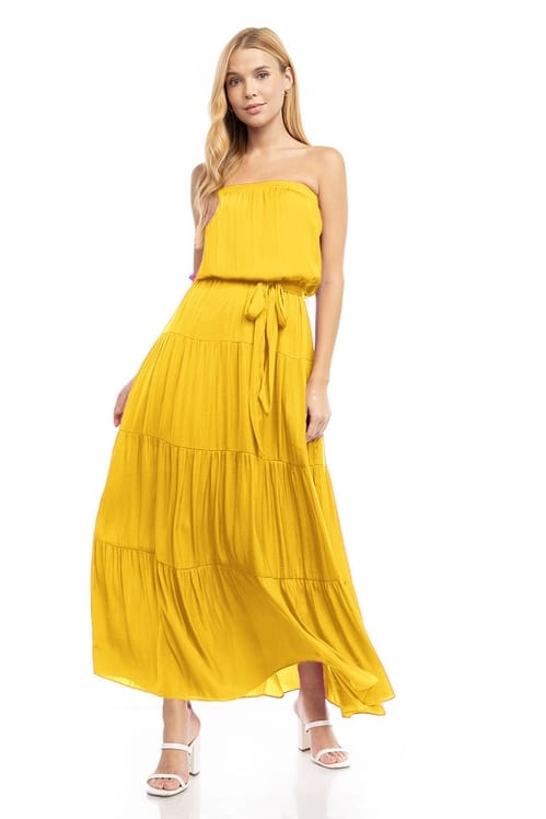Tiered Strapless Maxi Dress in Sunflower
