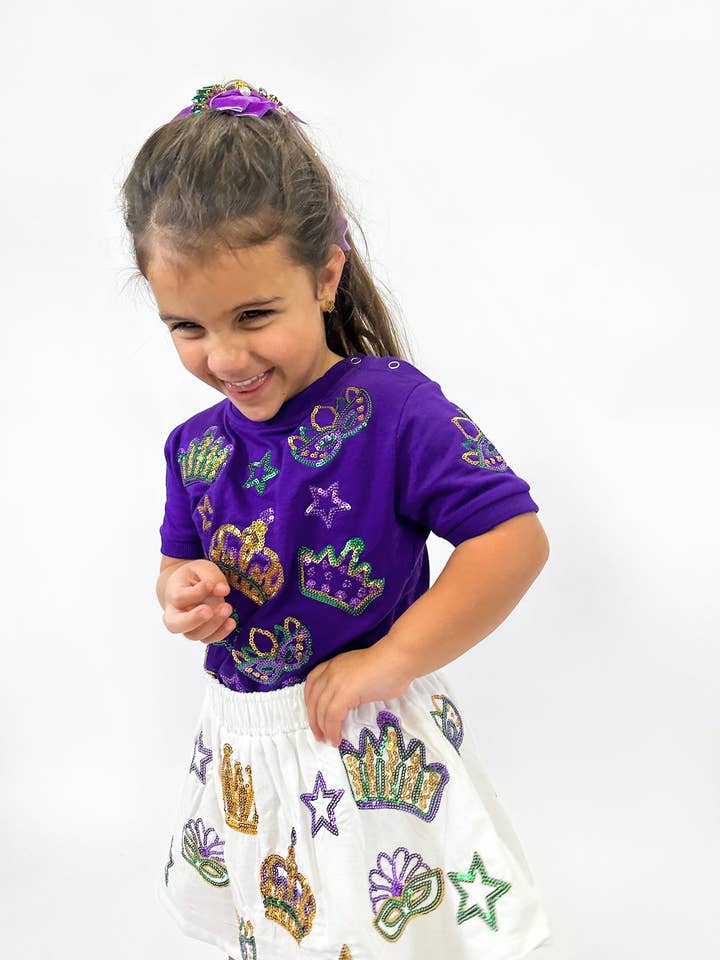 Toddler Short Sleeve Purple Crown & Masks Lightweight Pullover