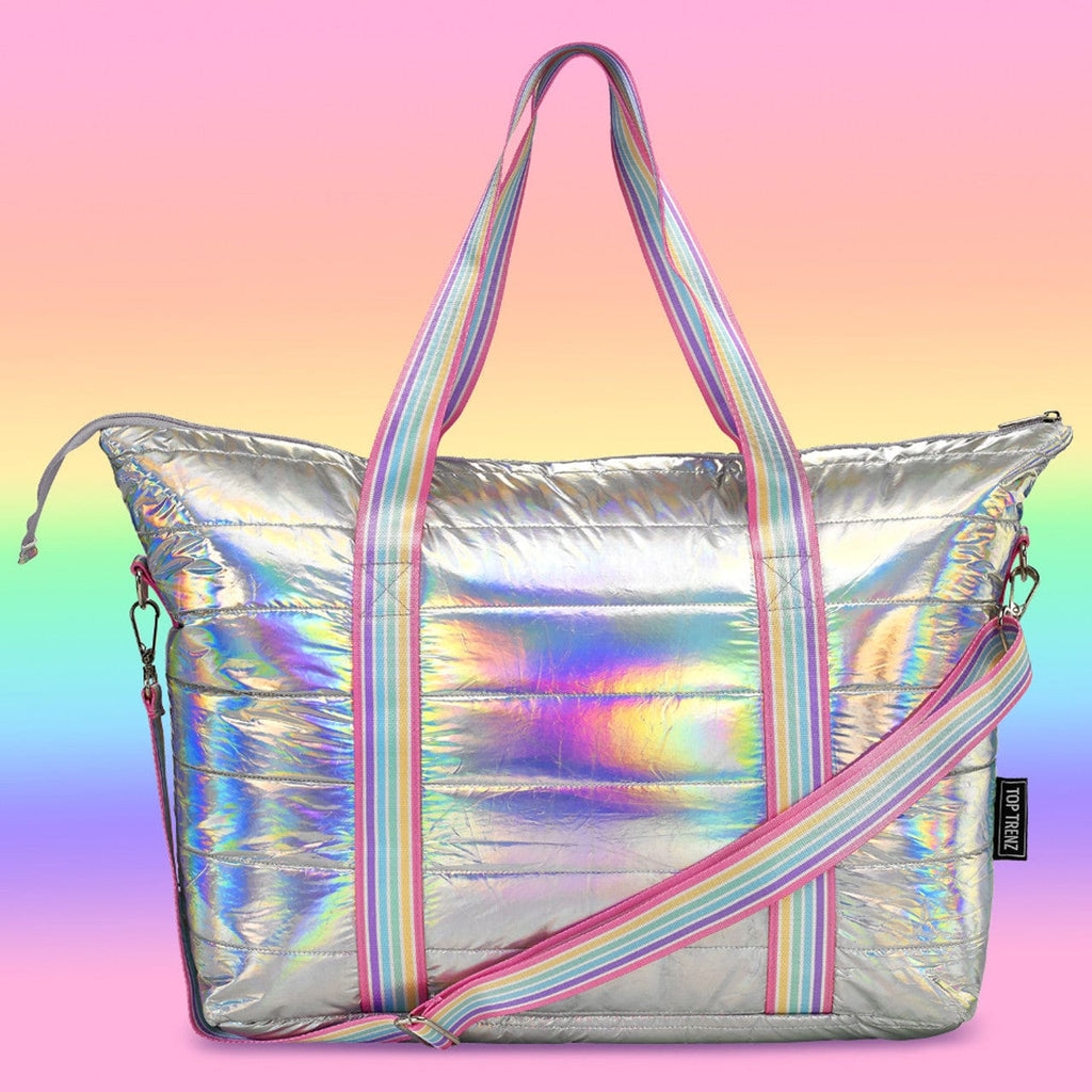Top Trenz Iridescent Puffer Tote with Candy Stripe Straps Little Miss