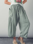 Striped Cotton Drawstring Harem Pants