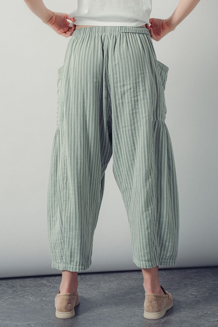 Striped Cotton Drawstring Harem Pants
