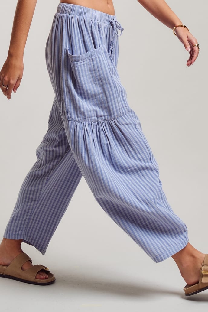 Striped Cotton Drawstring Harem Pants, 2 Available Colors