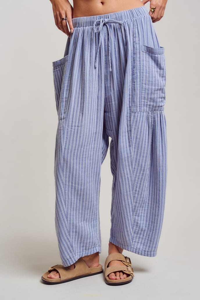 Striped Cotton Drawstring Harem Pants, 2 Available Colors