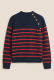 Striped Mock Neck Sweater with Gold Buttons