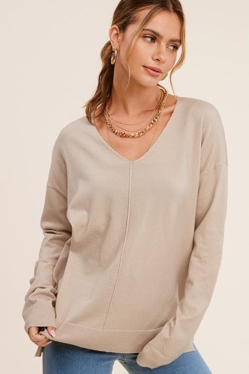 La Miel La Miel Lightweight V-Neck Sweater in Coconut Milk - Little Miss Muffin Children & Home