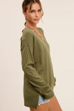 La Miel Lightweight V-Neck Sweater in Olive