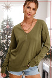 La Miel Lightweight V-Neck Sweater in Olive