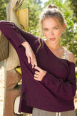 La Miel La Miel Lightweight Loose Fit V-Neck Sweater in Plum - Little Miss Muffin Children & Home