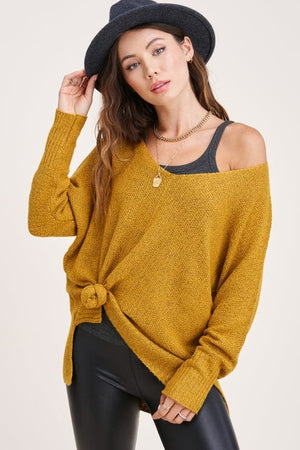 La Miel Lightweight Loose Fit V-Neck Sweater in Mustard