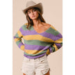 V-Neck Mardi Gras Stripe Sweater