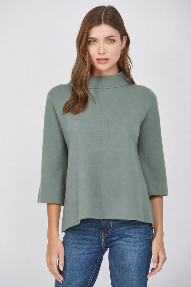 Mock Neck Pull Over Bell Sleeve Sweater, 4 Colors Available