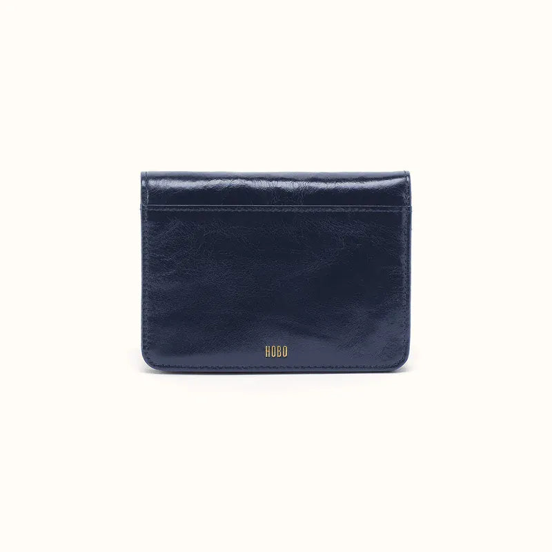 Hobo Jill Small Billfold Wallet in Polished Leather - Ink Navy