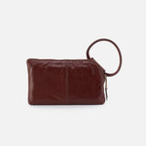 Hobo Sable Wristlet Clutch In Polished Leather - Chocolate