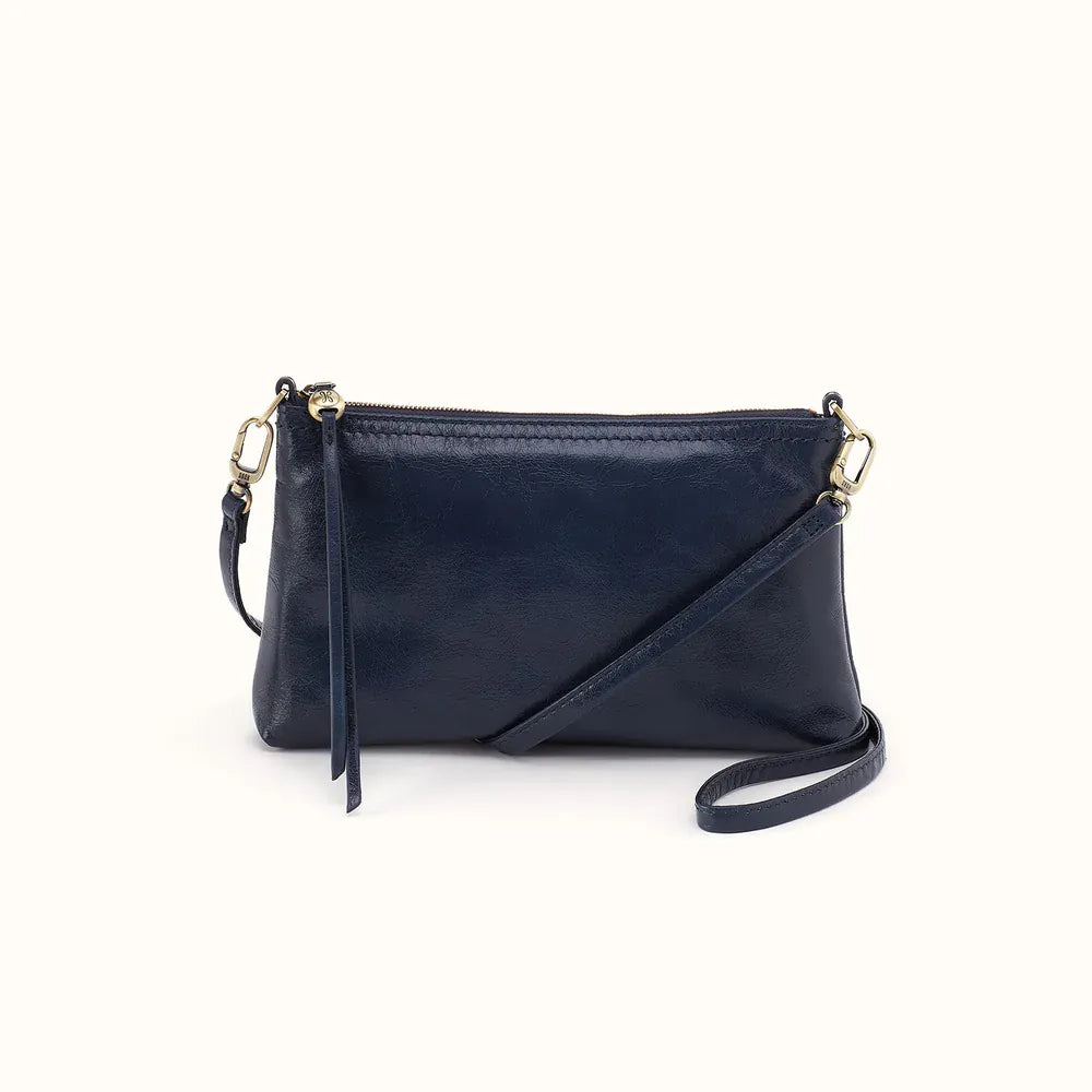 Hobo Darcy Shoulder Bag in Polished Leather - Ink Navy