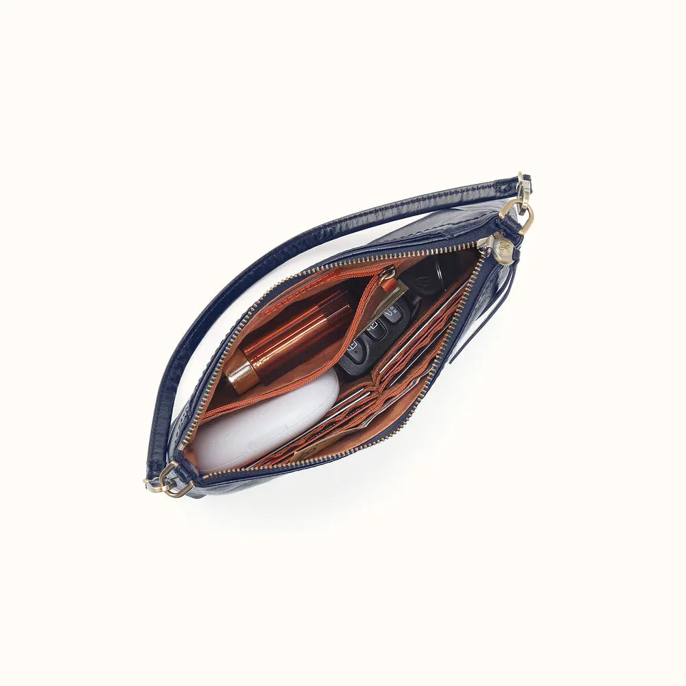 Hobo Darcy Shoulder Bag in Polished Leather - Ink Navy