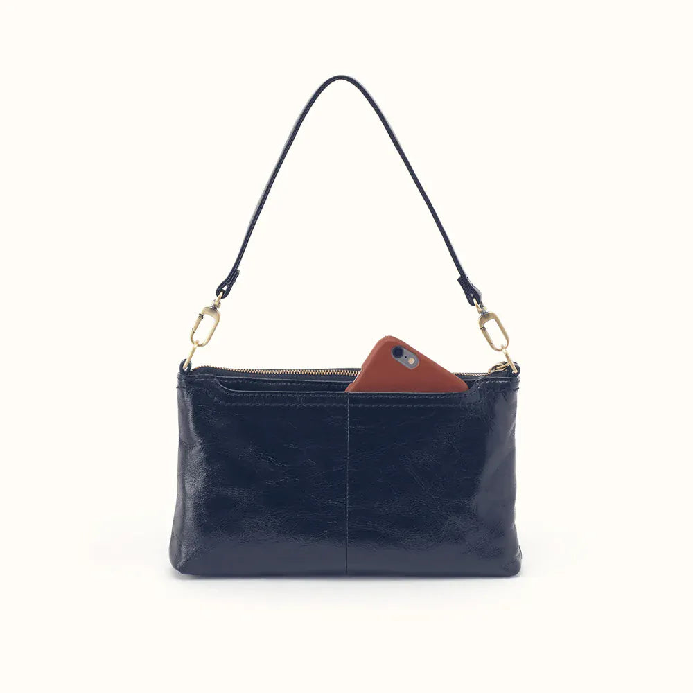 Hobo Darcy Shoulder Bag in Polished Leather - Ink Navy