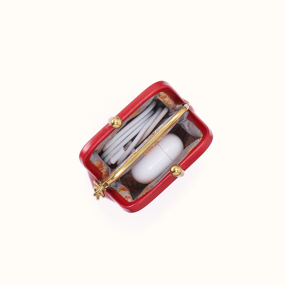Alba Frame Clip Pouch in Polished Leather True Red