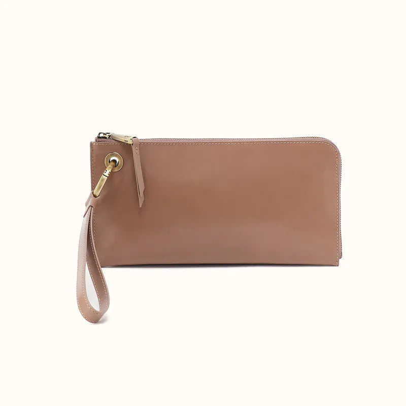 Hobo Jett Wristlet in Polished Leather - Woodsmoke