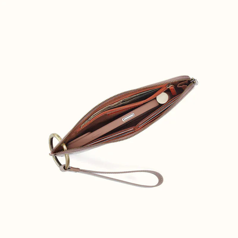 Hobo Jett Wristlet in Polished Leather - Woodsmoke