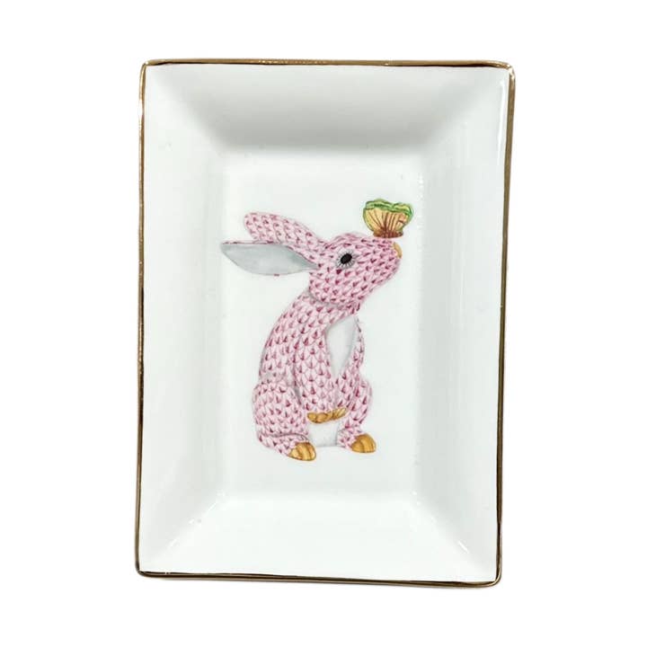 Valentines Easter Pink Bunny with Butterfly Trinket Tray