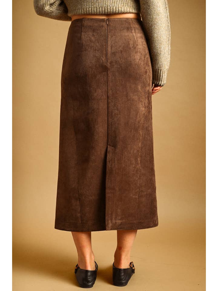 Vegan Suede Midi Straight Skirt