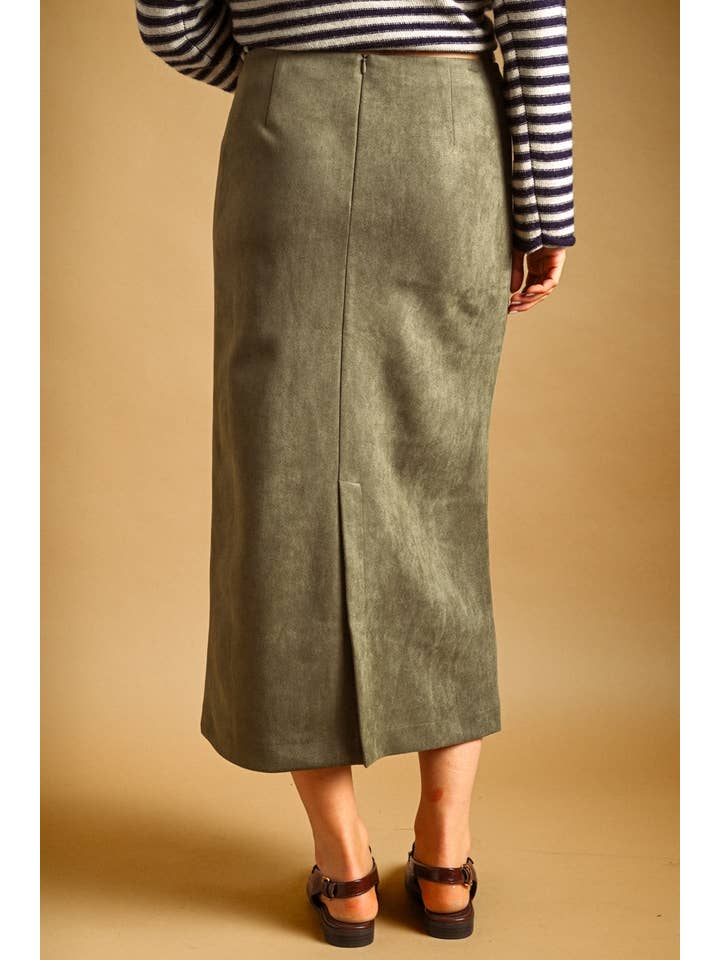 Vegan Suede Midi Straight Skirt