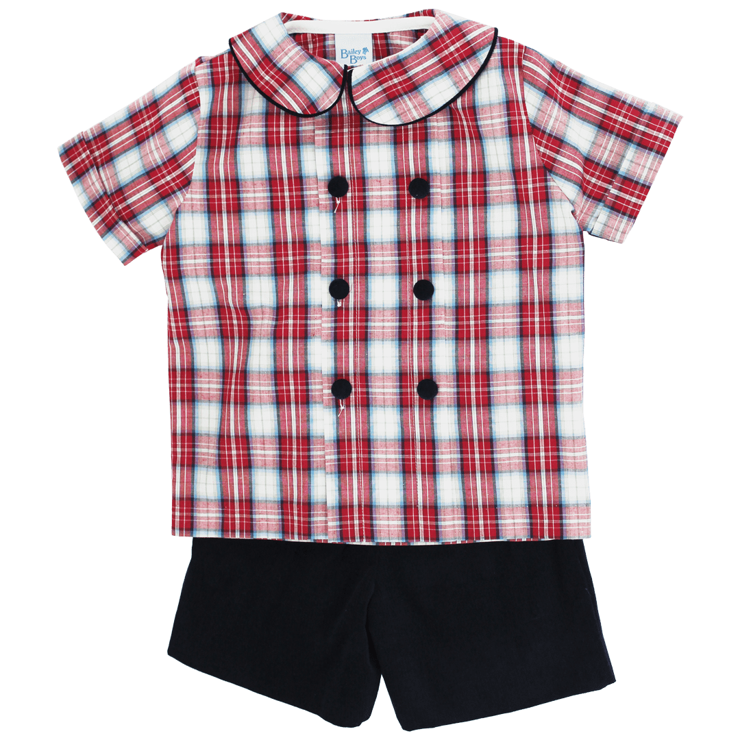 Bailey Boys Bailey Boys Dressy Short Set -Cranberry with Navy Cord - Little Miss Muffin Children & Home