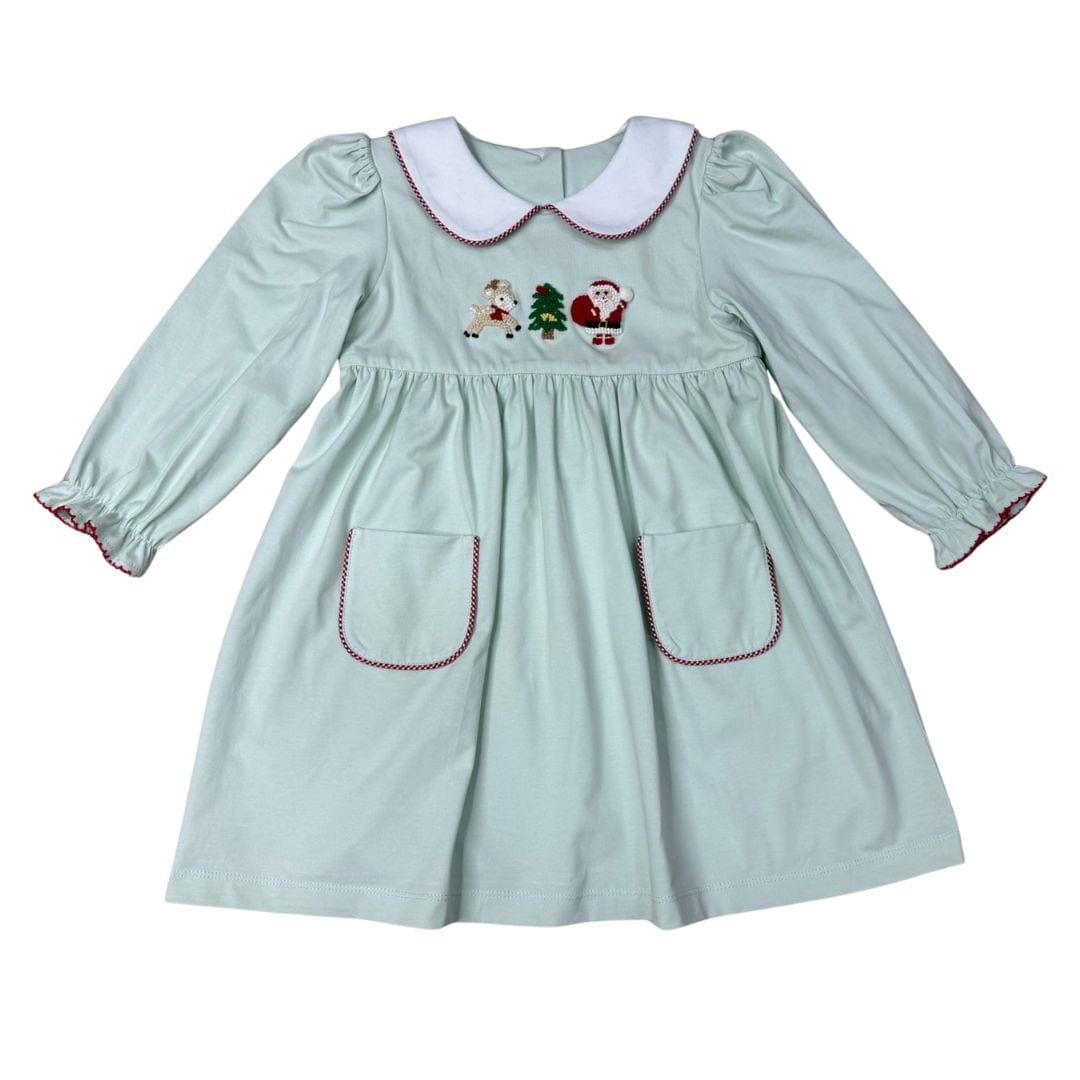 girls velvet dress green Christmas Crew Collared Dress