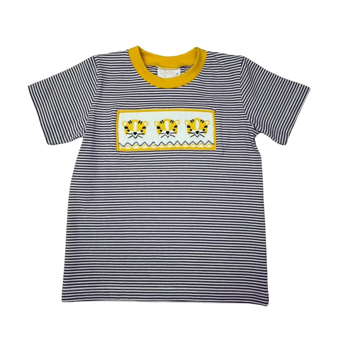 Whimsy Bay Kids Gold & Purple Tiger Smocked Shirt - Little Miss Muffin Children & Home