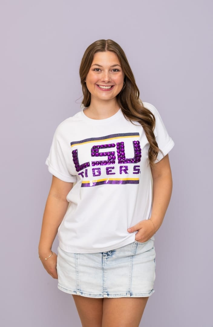 Women's Sequin & Jewel Design LSU Tigers Cuff Sleeve