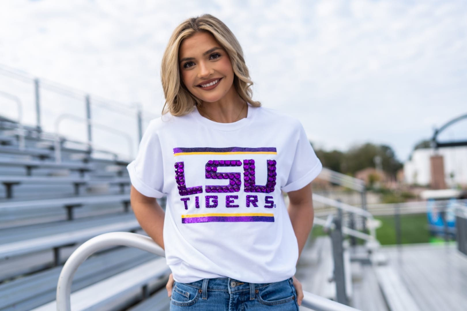 Women's Sequin & Jewel Design LSU Tigers Cuff Sleeve